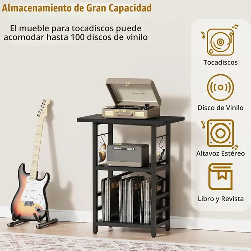 Vista 3 de YAKANJ Soporte para tocadiscos con escritorio extendido, mesa grande para tocadiscos con almacenamiento de vinilo, soporte para tocadiscos