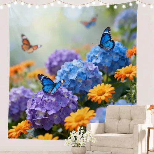 Vista 34 de Batmerry Peaceful Retreat Beautiful Landscape Polyester Tapestry, Blooming Garden Setting Lightweight Wall Hanging High-Definition Print Backdrop