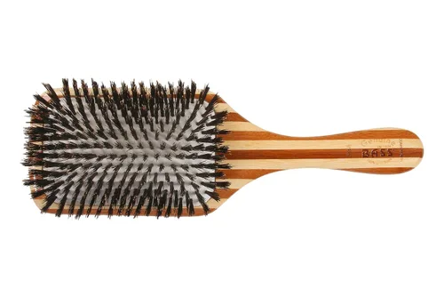 Vista 2 de Bass Cepillos Cepillo para el cabello Shine & Condition Cerdas naturales FIRM Mango de bambú puro Paleta grande Acabado a rayas