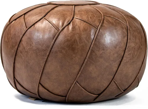 Vista 15 de Moderner Puf de piel sintética otomana sin relleno, reposapiés marroquí, cojín para reposapiés, solución de almacenamiento, color marrón natural