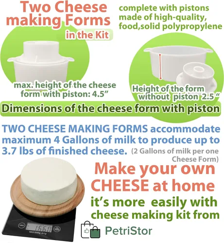 Vista 8 de Prensa de queso de madera para suministros de fabricación de queso, guías de madera de 16 pulgadas y molde de 2 quesos con pistón seguidor de 1.3