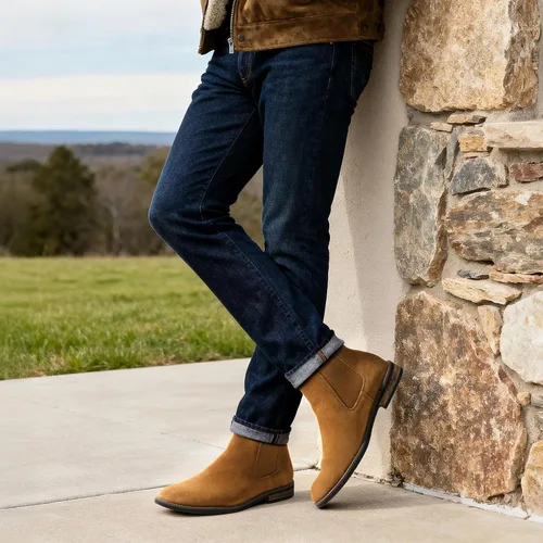 Vista 3 de Bruno Marc - Botines tipo Chelsea de gamuza y piel para hombre