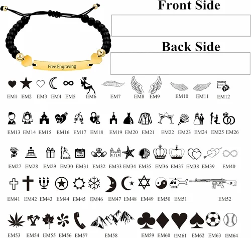 Vista 2 de Pulsera unisex hecha a mano con nombre cuentas de ónix negro mate pulsera trenzada personalizada para hombres mujeres mejores amigos regalo