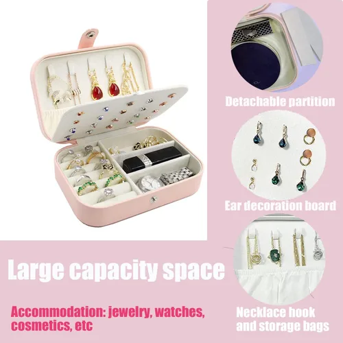 Vista 4 de Joyero con letra inicial de monograma, organizador de joyas de viaje con doble capa, regalos personalizados para mujeres, collares, aretes, anillos