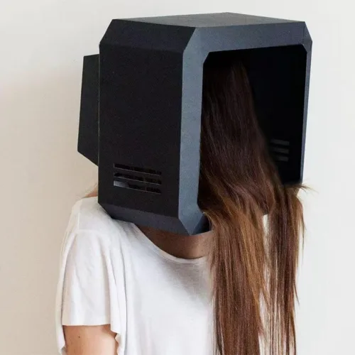 Vista 4 de Máscara de caja de televisión de cara completa - Modelo de papel de bricolaje 3D de dibujos animados para Halloween, fiesta escolar