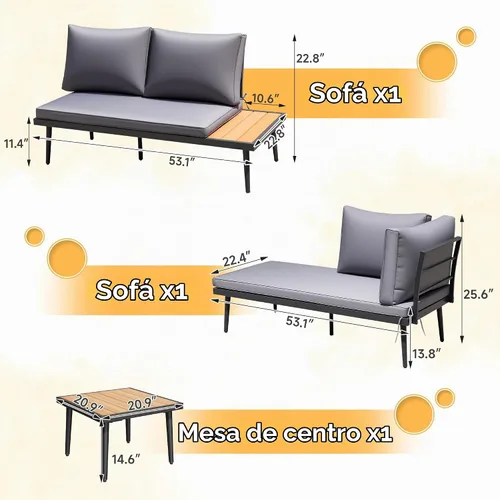 Vista 4 de Devoko Juego de muebles seccional para exterior con mesa de madera de acacia, sofá seccional para patio, juego de conversación en forma de L