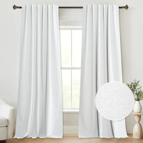 Vista 22 de StangH Cortinas Opacas con Pliegues Pinzados para Dormitorio, Cortinas de Ventana con Textura de Lino Beige con Ganchos, Aislante de Energía Neutro