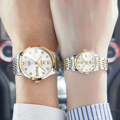 Vista 5 de OLEVS Conjunto de relojes para parejas para hombres y mujeres, regalos para el día de San Valentín, mecánico automático, cuerda automática, reloj
