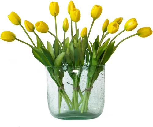 Vista 23 de DUYONE 15 flores de tulipanes artificiales, ramo de látex de tacto real, tulipanes falsos para oficina, boda, fiesta, hogar, cocina, jardín