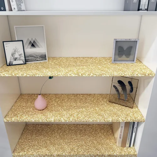 Vista 3 de Decotalk Papel tapiz dorado con purpurina para pegar y despegar de 17.7 x 120 pulgadas, papel de pared dorado para despegar y pegar, papel