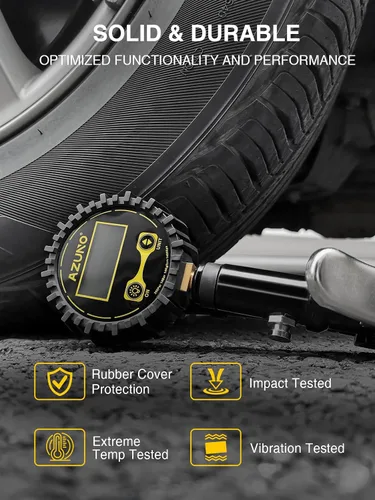 Vista 8 de AZUNO Inflador de neumáticos digital con manómetro, 200 PSI, accesorios de compresor de aire resistentes, con manguera de goma, bloqueo