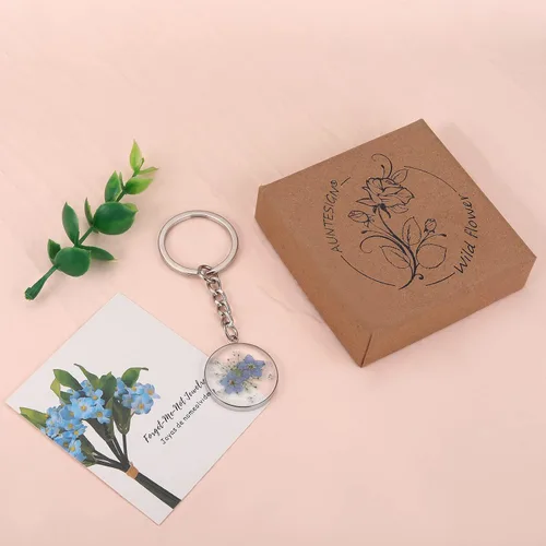 Vista 5 de Pressed Flower Keychain Charms Forget-Me-Not Keychain Personalized Handmade Keychain Gifts for Her