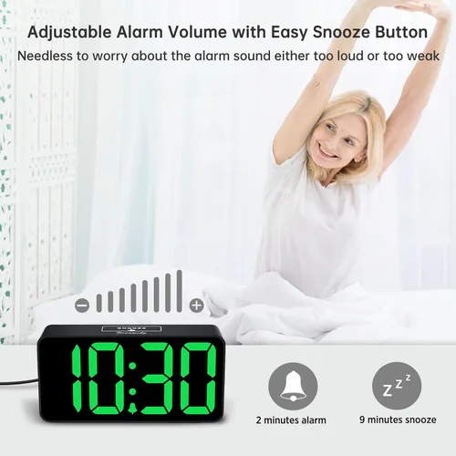Vista 6 de DreamSky - Reloj despertador digital pequeño para dormitorio con números grandes Electric Bedside Desk Clock with USB Charging Port, Brightness