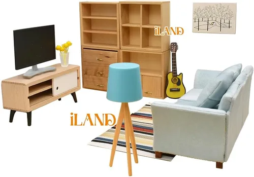 Vista 2 de iLAND Juego de sofá de casa de muñecas con juego de muebles de sala de estar, muebles y accesorios para casa de muñecas (12 piezas clásicas)