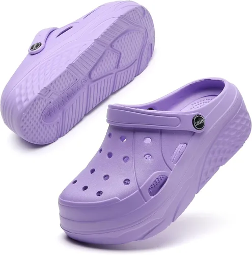 Vista 14 de SECHRITE Zuecos de plataforma para mujer, zapatos de jardín, impermeables, para playa, piscina, sandalias de verano, pantuflas para el hogar, serie