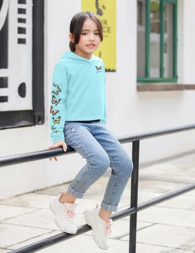 Vista 5 de Arshiner - Sudadera corta con capucha y manga larga con teñido batik para niñas