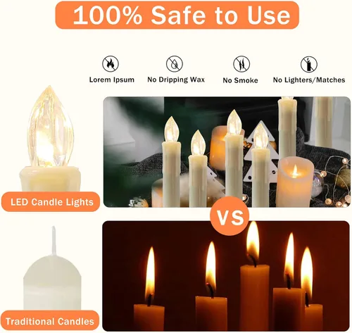 Vista 4 de Velas LED sin llama, 6 velas cónicas blancas con control remoto para decoración de bodas, 4 pulgadas