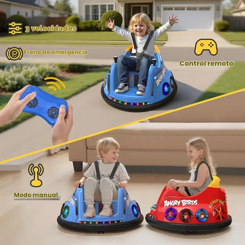 Vista 4 de ANPABO Coches chocones de 12V para niños pequeños con giros de 360°, control remoto, luces arcoíris y Bluetooth, 3 velocidades, coche chocón