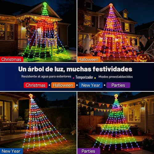 Vista 8 de Luces de Cascada de Navidad RGB Inteligentes de 16.4 Pies con Estrella, APP y Control Remoto, Espectáculo de Luz Personalizado DIY y Sincronización
