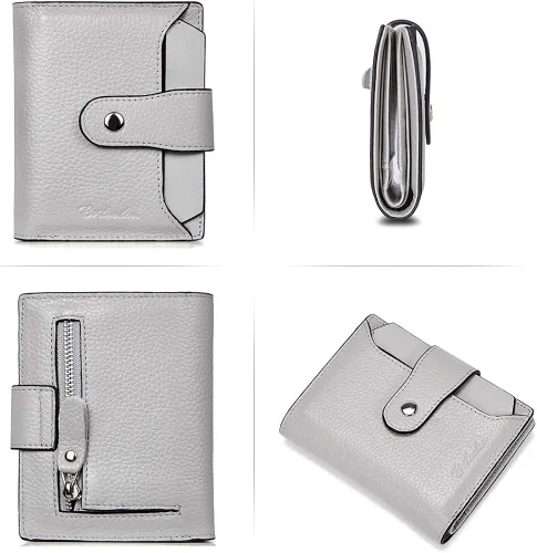 Vista 3 de BOSTANTEN - Billetera de cuero para mujer con bloqueo RFID pequeña con cremallera de bolsillo para tarjetas con ventana para documento
