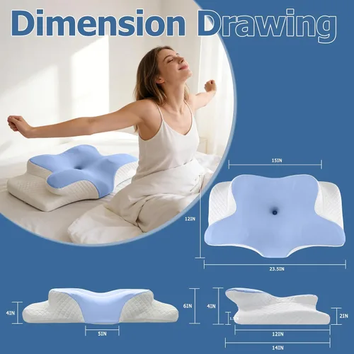 Vista 6 de Almohada cervical de espuma viscoelástica – Almohada ortopédica ajustable de contorno para soporte de cuello y hombros, inodora, apta para dormir
