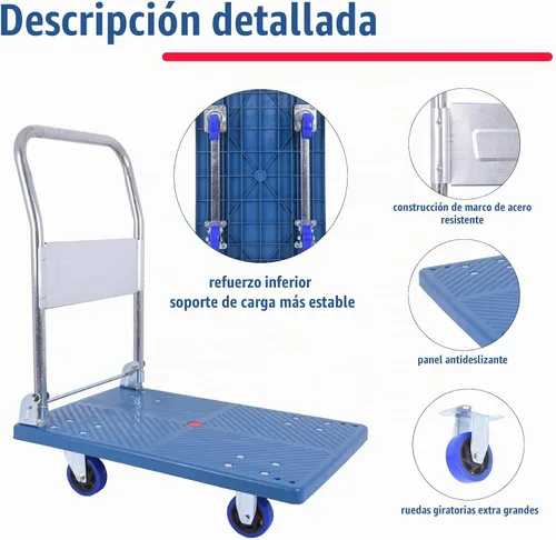 Vista 3 de Carrito pequeño de plataforma plana de 380 libras, carrito de plataforma plegable con ruedas giratorias, camión de mano con plataforma móvil