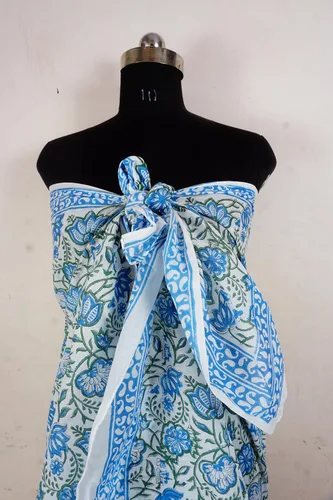 Vista 5 de Pareo 100% algodón con estampado de bloques - Traje de baño para mujer, ropa de playa larga y ropa de resort