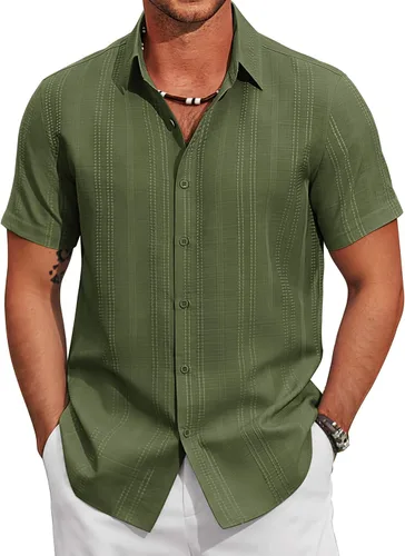 Vista 16 de COOFANDY Camisas casuales con botones para hombre, de manga corta, para verano, playa, texturizadas
