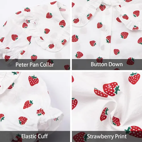 Vista 3 de LittleSpring Blusa Peter Pan de manga corta para niñas con puños elásticos