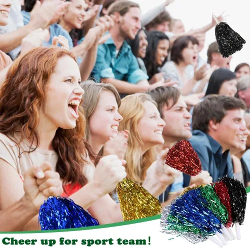 Vista 5 de Lovecheer 24 piezas Pompones de animadora metálicos con asa, pompones de animación para equipo deportivo, espíritu de equipo de animadoras