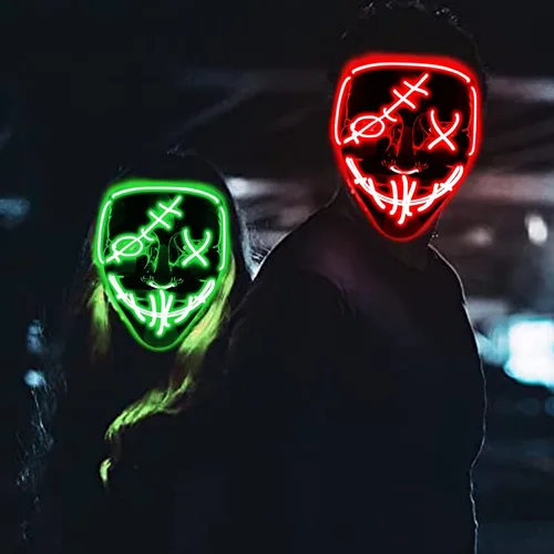 Vista 3 de Halloween LED Mask Light Up Mask Glow in The Dark Cosplay EL Wire Halloween Festival Party Supplies for Adults
