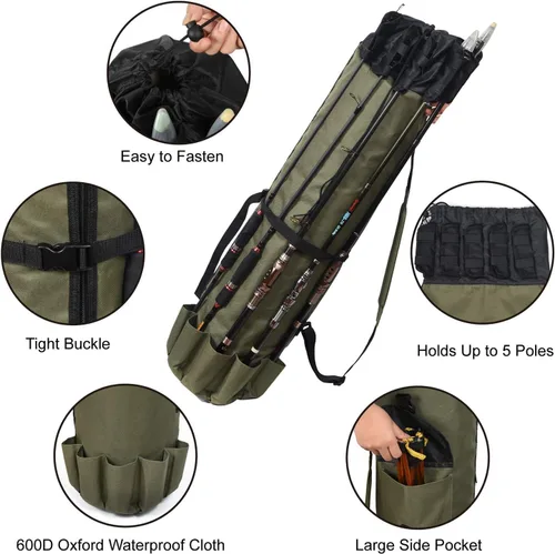 Vista 7 de LEADALLWAY Silla de pesca con bolsa más fresca y bolsa de caña de pescar