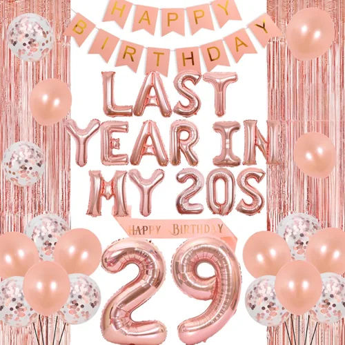 Vista 7 de Decoraciones número 29 para hombres y mujeres, pancarta dorada de globos del año pasado en mis 20, decoración de felicitación a los 29 años