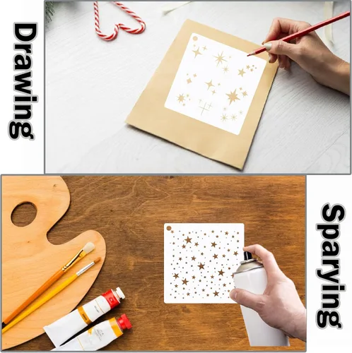 Vista 8 de 12 plantillas de estrellas brillantes con fondo de estrellas, plantillas de manualidades, plantillas de medios mixtos para pintar en manualidades