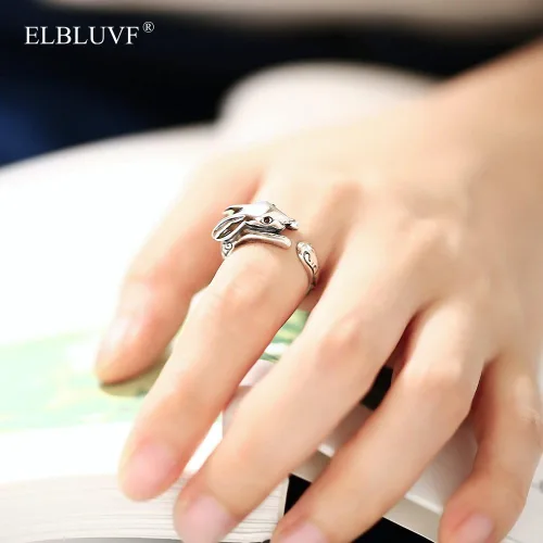 Vista 3 de ELBLUVF 925 Sterling Silver Bunny Rabbit Animal Adjustable Ring Jewelry for Women