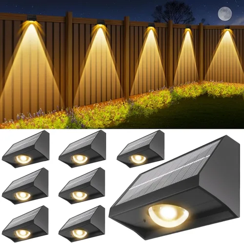Vista 11 de Luces solares para valla al aire libre, impermeables, LED de alto brillo con lente spot, luces para cubierta, 7 modos blanco cálido y frío RGB