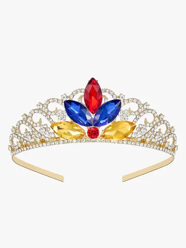 Vista 6 de SWEETV Tiara de princesa para niñas pequeñas, corona de cumpleaños, diadema para niñas, diadema de cristal, accesorios para el cabello