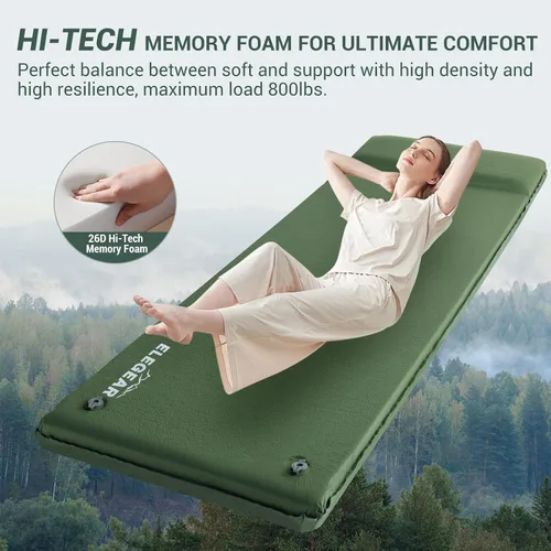 Vista 2 de Elegear Almohadilla de Dormir Autoinflable, 3.15" Almohadilla de Espuma Viscoelástica Ultra Gruesa para Acampar con Almohada de Inflado Rápido