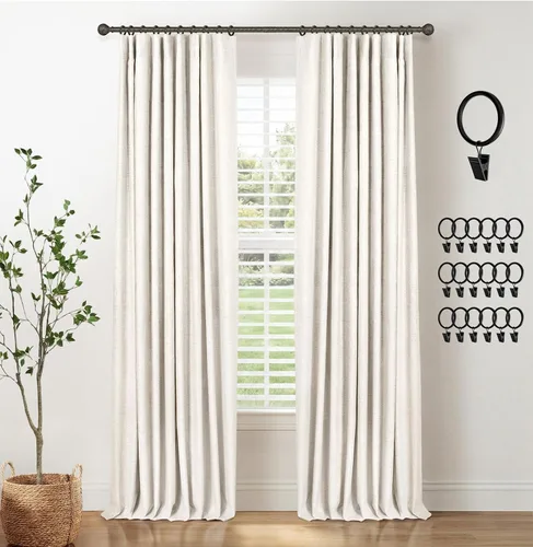 Vista 24 de INOVADAY Cortinas 100% opacas para dormitorio, cortinas opacas de color rosa bebé de 90 pulgadas de largo, cortinas opacas de lino con anillos