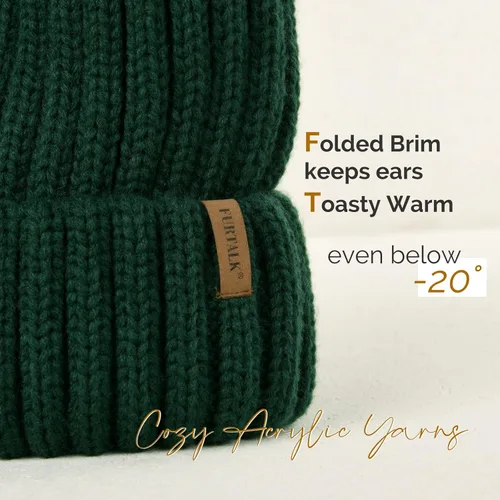 Vista 2 de FURTALK - Gorro de punto para el invierno con pompón de piel sintética, cálido, para mujeres