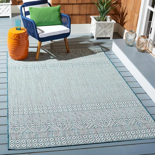 Vista 24 de SAFAVIEH Alfombra lavable al aire libre, colección Courtyard - 2'3" x 5', gris y negro, no desprende pelusa y fácil limpieza, ideal para patio