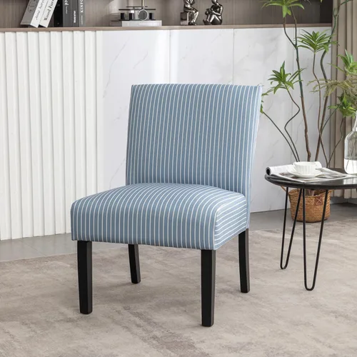 Vista 5 de Roundhill Furniture Botticelli - Silla tapizada con diseño de rayas azules