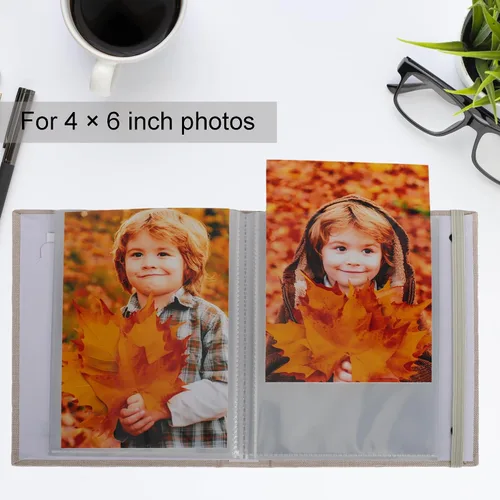 Vista 3 de Álbumes de fotos pequeños para fotos de 4 x 6, paquete de 2 libros de memoria con cubierta de lino con ventana de exhibición, cada uno con capacidad