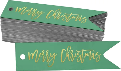 Vista 22 de Etiquetas colgantes con texto en inglés «Merry Christmas» para botellas de papel de aluminio, paquete de 50 unidades Aqua Blue