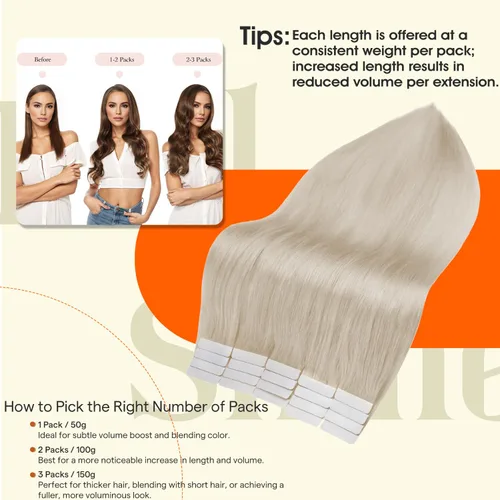 Vista 4 de Full Shine - Extensiones de cabello humano con cinta adhesiva, color rubio platino, 10 pulgadas