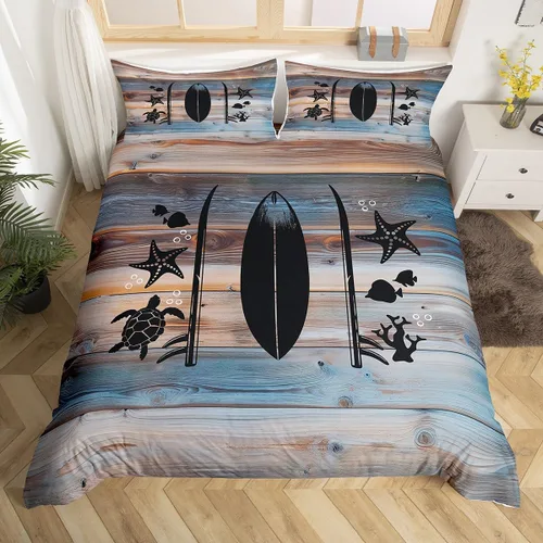 Vista 20 de Erosebridal Funda de edredón náutica para niños y niñas, juego de ropa de cama azul y blanco oceánico, funda de edredón de tabla de surf Hawaii