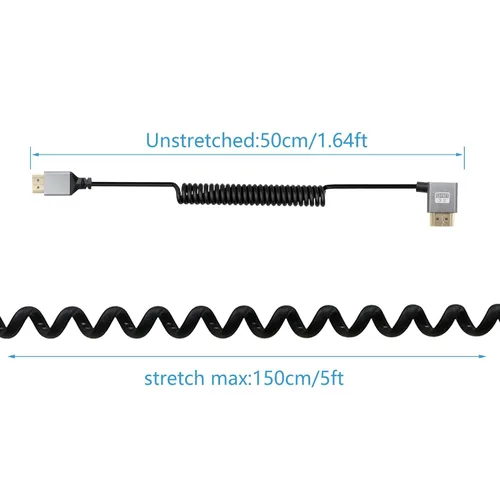 Vista 4 de 90 grados de ángulo izquierdo UHD 4K HDTV macho a HDTV macho 18Gbps HDTVs2.0 cable extensor en espiral soporta 4K @60Hz, 1080p, ARC, 3D, para DVR