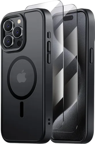 Vista 86 de Tigowos Funda magnética para iPhone 15, resistente a las caídas, sensación de piel mate, a prueba de golpes, ajuste delgado para iPhone 15, negro