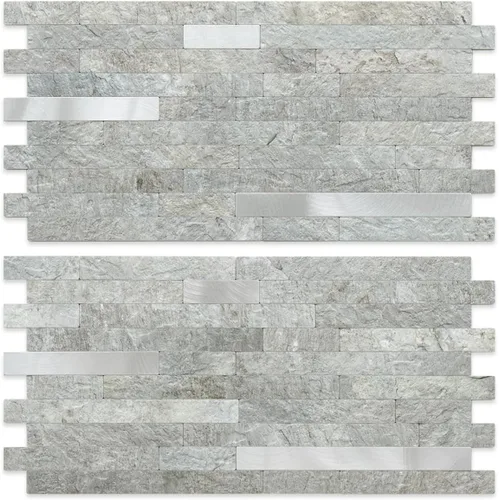 Vista 27 de AULIGET - 20 láminas de azulejos de pared de PVC autoadhesivos con aspecto de madera desgastada, para salpicadero de cocina Madera vintage + metal