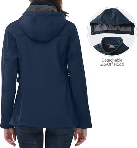 Vista 2 de Outdoor Ventures Chaqueta Softshell para mujer con capucha extraíble, cortavientos aislada, abrigo impermeable con forro polar cálido